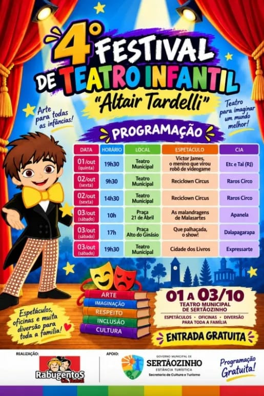 Festival de Teatro Infantil em Sertãozinho 2026 SP